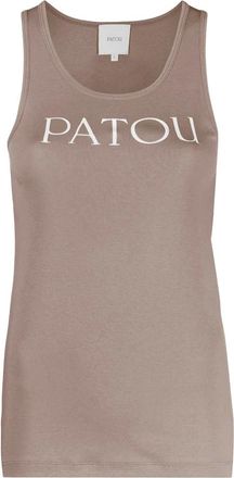 Patou Sleeveless Tops, female, Beige, XS, Logo Cotton Tank Top