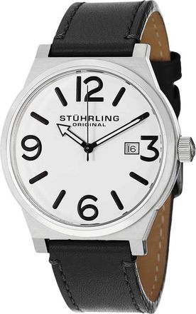 Stührling Aviator White Dial Black Leather Mens Watch M15278