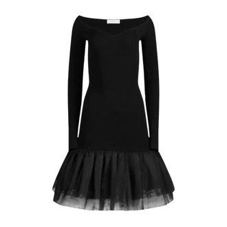 Nina Ricci Midi Dress With Tulle Ruffle - female - Nina Ricci - Midi Dresses - Black - L - Dresses