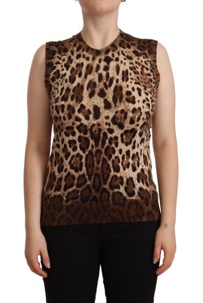 Dolce & Gabbana Dames Bruin Luipaard Kasjmier Zijde Tankblouse Top