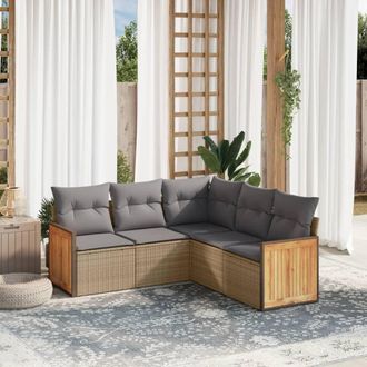 vidaXL Juego De Sof&aacute;s Jard&iacute;n Con Cojines 5 Pzas Rat&aacute;n Sint&eacute;tico Beige Vidaxl