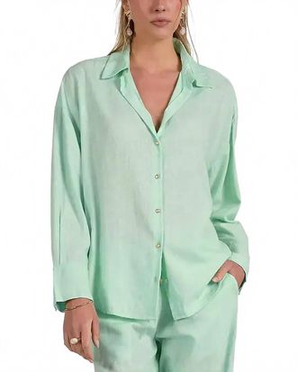 Elan Just Minty Long Sleeve Button-Up Shirt In Green