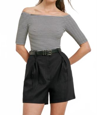 Favorite Daughter The Sara Half Sleeve Top In Black/white Stripe