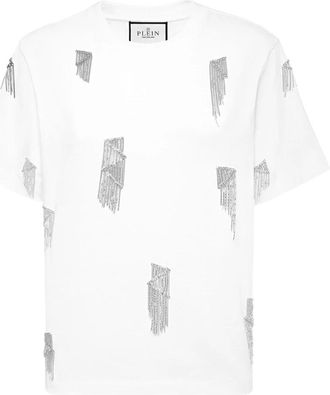 Philipp Plein Jersey T-Shirt Ronde Hals SS Franjes - Dames - T-shirts - Wit - L - Katoen - Tops