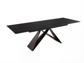 Pondecor Interiorismo Mesa de comedor extensible m&aacute;rmol porcel&aacute;nico negro 160/240x90x76cm
