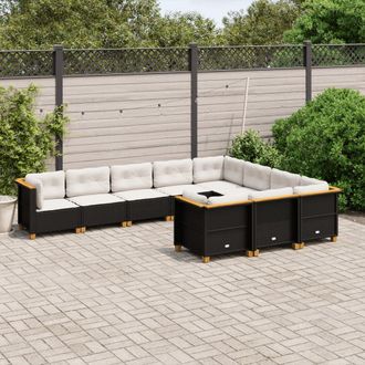 vidaXL Vidaxl - Set De Sof&aacute;s De Jard&iacute;n 10 Pzas Cojines Rat&aacute;n Sint&eacute;tico Negro