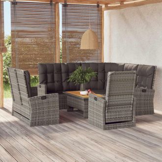 vidaXL Set De Muebles De Jard&iacute;n 4 Pzas Y Cojines Rat&aacute;n Sint&eacute;tico Gris Vidaxl