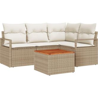 vidaXL Garden Sofa Set with Cushion 5 pcs Beige Poly rattan Vidaxl