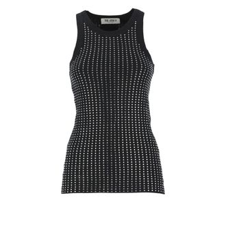 The Attico Sleeveless Tops, female, Black, Size: XS Black Sequin Embellished Cotton Top