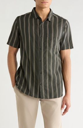 Roark Crosswinds Short Sleeve Cotton Blend Dobby Button-Up Shirt in Onyx at Nordstrom, Size Xx-Large