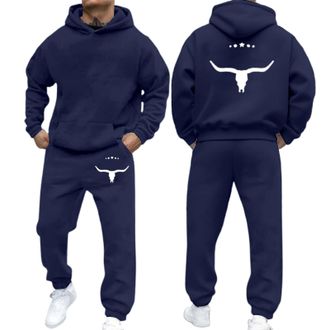 Generic 2 Piece Tracksuits for Men UK Fleece Ox Printed Hoodie and Soft Jodding Sweatpants Autumn and Winter Warmth Sweatsuits Comfy Hoody and Trousers Sets O