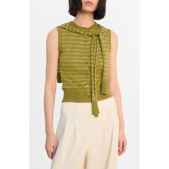 Mango Tie Neck Sweater Vest in Olive Green at Nordstrom, Size Small