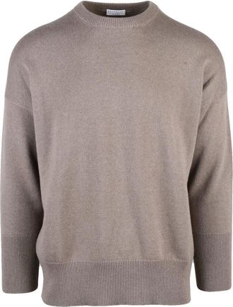 Brunello Cucinelli Truien & Vesten, Heren, Beige, M, Kasjmier, Pullover met ronde hals