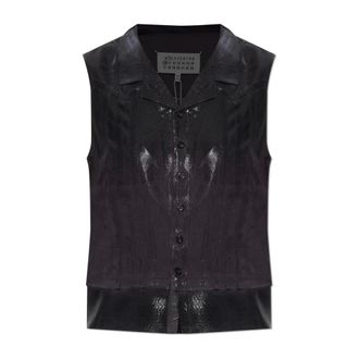Maison Margiela Sleeveless Tops, female, Black, Size: XS Shimmering Finish Top