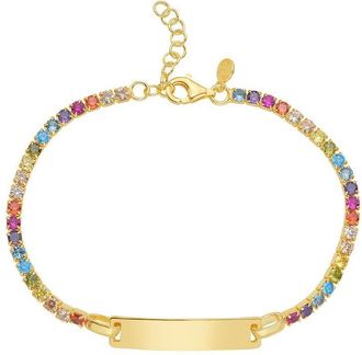 Tresorra Sterling Silver Gold Plated Rainbow CZ ID Bracelet