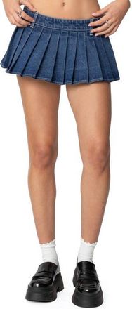 Edikted Zenia Pleated Denim Mini Skort in Dark-Blue at Nordstrom, Size Small