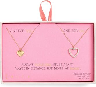 Leith CZ You & Me Heart Pendant Necklace Set in Clear- Gold at Nordstrom Rack
