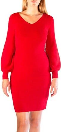 Nina Leonard V-Neck Balloon Sleeve Sweater Dress in Red at Nordstrom Rack, Size X-Large