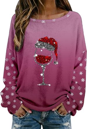 Generic Christmas Jumpers for Women Elf Shirts Funny Gnome Doll Print Pullover Cute Long Sleeve Crewneck Hoodies Ladies Christmas Sweatshirt Tops Xmas Loose P