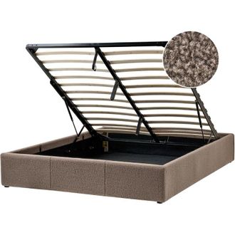 Beliani Cama Con Almacenaje Moderna Sin Cabecero Tapizada De Boucl&eacute; Gris Pardo 140 X 200 Cm Dinan