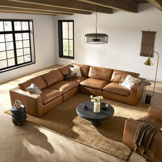 Castlery Brown Top Grain Leather L-Shape Sectional Sofa | Dawson by Castlery