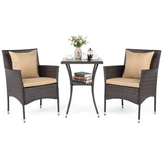 Costway Costway Set Di Mobili Da Patio 3 Pezzi,set Di Mobili In Rattan Per Esterni,set Da Conversazione Da Esterno,tavolo E Sedie Bistro In Rattan,set Di Mobi