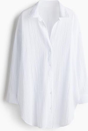 H&M Long Cotton Shirt in White at Nordstrom, Size Medium
