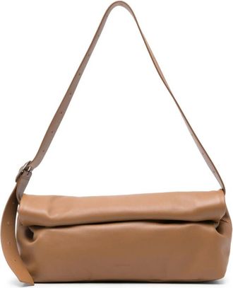 Jil Sander Bruine Foldover Schoudertas met Zak - Dames - Schoudertassen - Bruin - ONE Size - Leer - Tassen