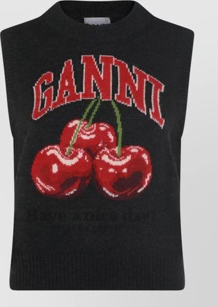 Ganni sleeveless intarsia knit crew neck top