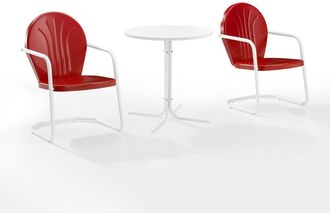 Crosley Furniture Griffith 3Pc Outdoor Metal Bistro Set Bright Red Gloss/White Satin - Bistro Table & 2 Chairs