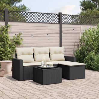 vidaXL Set Divani Da Giardino 5 Pz Con Cuscini In Polyrattan Nero - Vidaxl