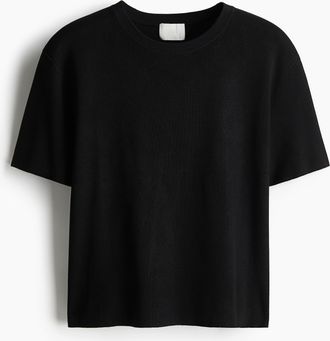 H&M T-Shirt aus Feinstrick - Schwarz