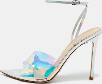 Gianvito Rossi Iridescent Silver Patent Leather And Pvc Plexi Stark Ankle Strap Sandals