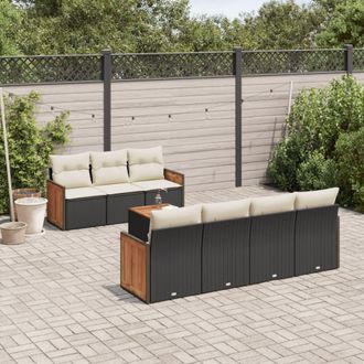 vidaXL Set De Sof&aacute;s De Jard&iacute;n 8 Piezas Y Cojines Rat&aacute;n Sint&eacute;tico Negro Vidaxl
