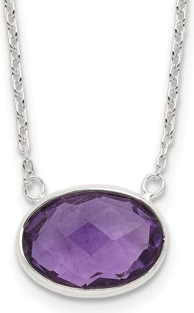 Diamond2Deal Sterling Silver Polished Oval Purple CZ Pendant Necklace 16.25