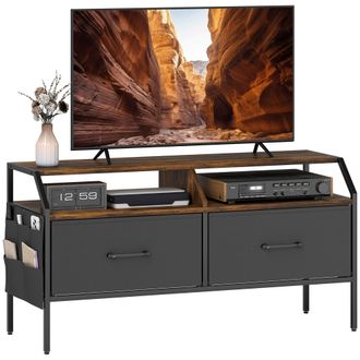 HOMCOM TV Stand Cabinet with 2 Foldable Drawers - Rustic Brown | TJ Hughes