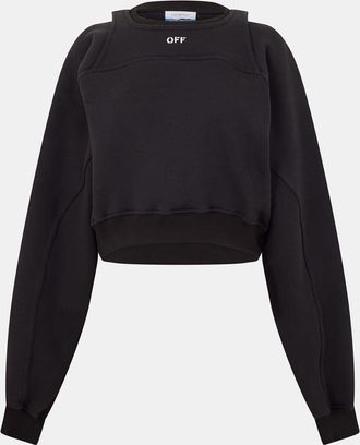 Off-white Womens Off White Cropped Relaxed Fit Crew Neck Sweatshirt in Black/White - Size 10 UK