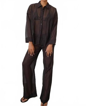 LnA Sylvee Sheer Button-Up In Chocolate Black
