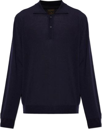 Woolrich Wool Polo Shirt - Heren - V-hals truien - Blauw - M - Wol - Truien & Vesten