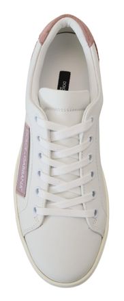 Dolce & Gabbana Womens White Pink Leather Low Top Sneakers Shoes