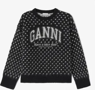 Ganni Black Polka Brushed Sweater - Size XXS Alpaca