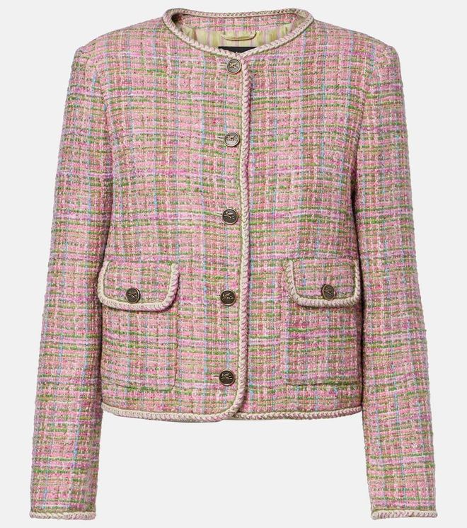 Checked cotton-blend tweed jacket