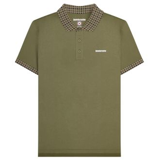 Lambretta Heren SS25 Gingham Poloshirt (Kaki Groen)