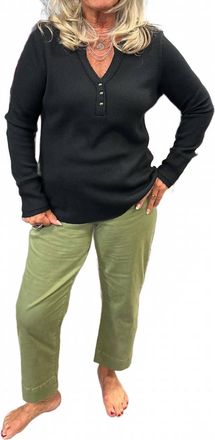 Tribal Brushed Henley Top In Black