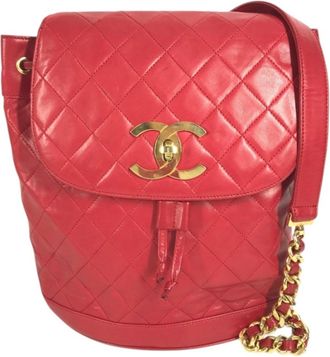 Chanel Gold Red Color Canvas Backpack (Pre-Owned)
