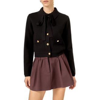 English Factory Detachable Bow Cardigan in Black at Nordstrom, Size X-Small