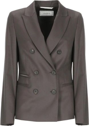 PESERICO Dubbelrijige Linnen Blazer - Dames - Blazers - Bruin - L - Linnen - Jassen