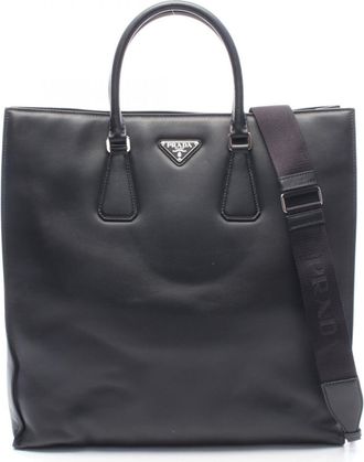 Prada Black Leather Handbag Tote Bag (Pre-Owned)