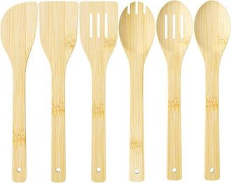 OEM Juego De 6 Utensilios De Cocina De Bamb&uacute;: Esp&aacute;tula De Cocina, Cuchara De Madera Para Sartenes Antiadherentes
