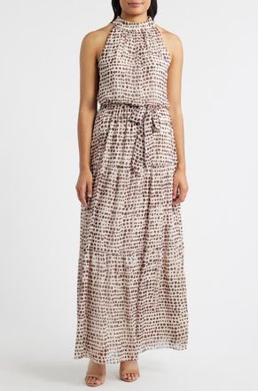 Julia Jordan Dot Print Tiered Chiffon Maxi Dress in Cream Multi at Nordstrom, Size 6